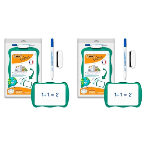 BIC Velleda Pizarra Blanca Pequeña de Doble Cara con 1 Borrador y 1 Rotulador Azul, Material Oficina, 21x31cm, Óptimo para material escolar (Paquete de 2)