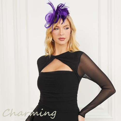 Image of DRESHOW Fascinators Hats for Women Tea Party Fascinator Hats Vintage 50s Headwear Cocktail Wedding Church Derby Hat