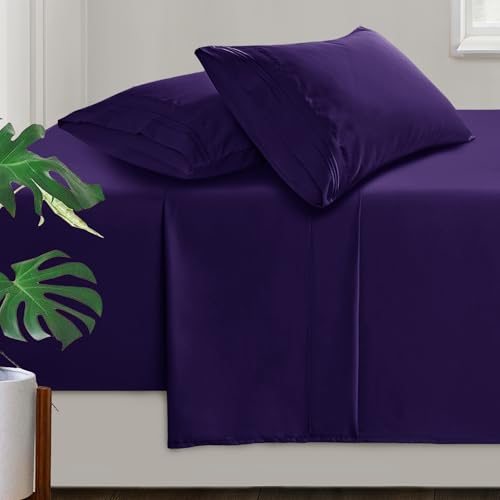 Manyshofu Extra Deep Pocket King Sheets Purple Microfiber 4 Piece