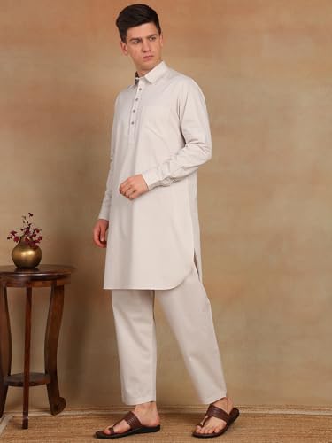 Image of See Designs Men's Full Sleeve Shirt Collar Solid Pathani Kurta with Salwar
