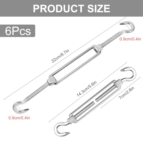 Seilspanner Edelstahl 304, 6 Stück M6 Spannschlösser Drahtspanner Verstellbare Spannhaken für Haken und Haken, Stahlseil Seilspanngarnitur für Sonnensegel, Markisen, Gartendraht, Wäscheleine – Bild 5