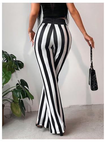WDIRARA Women's Striped Elastic Waist Flared Pants Stretchy Bell Bottoms Trousers2