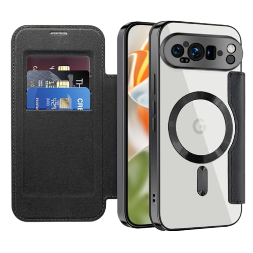 Coque Google Pixel 9 Pro XL magnétique noire avec portefeuille cuir et dos transparent JD