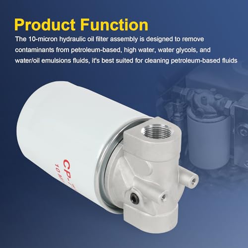 DICMIC 10 Micron Hydraulic Oil Filter Assembly, Spin-On Design, Return Line Filter with Indicator Port, 20 GPM Flow Rate, 200 PSI, 3/4