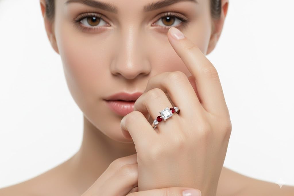 Choose Your Gemstone Round Accent Bar Diamond CZ Sterling Silver Princess Shape Side Stone Daily wear Engagement Rings Prong Setting Ring Size US 4 to 12