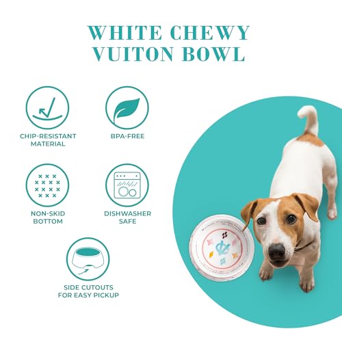 Haute Diggity Dog White Chewy Vuiton Dog Bowl, BPA-Free Food & Water Bowl for All Breeds, Non-Skid Bottom, Dishwasher Safe, Size Small, Case of 2. - Image 5