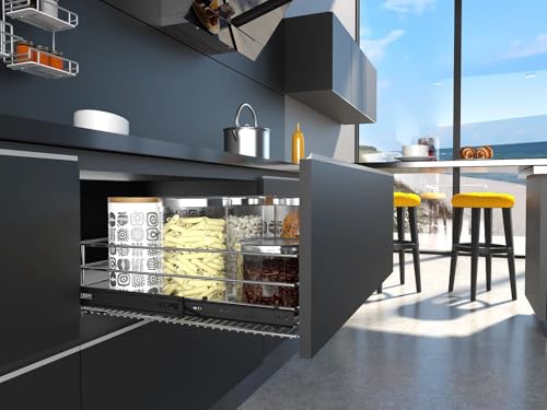 Image of Hettich KA 5632 Side Mounted Telescopic Ball Bearing Drawer Channel, 600 mm, Black Finish, 45 kg Load Capacity, Full Extension, Galvanised Steel, for Home Kitchen & Wardrobe, 2 Pieces