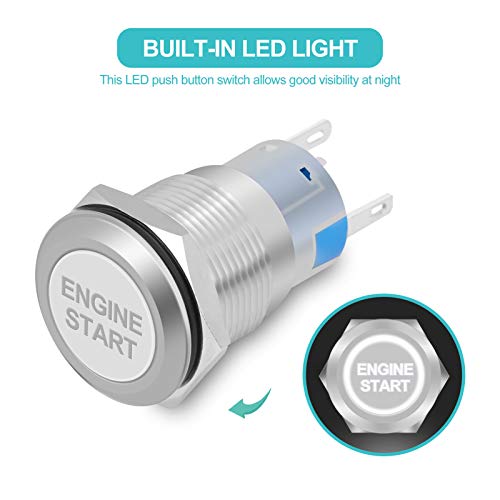 Interrupteur De Démarrage Moteur 12V LED - Bouton-poussoir 19mm, Noir - Pour Moto, Scooter, VTT - Facile à Installer