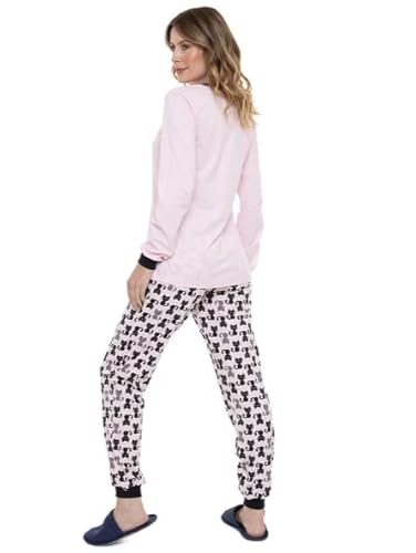 Pijama Longo Gatinhos Feminino Calça e Blusa de Inverno Não Cria Bolinha Tamanho:GG