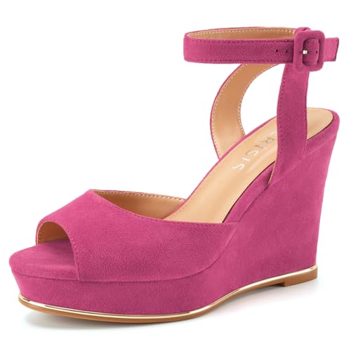 Image of Women's Dressy Platform Wedge Sandals Gold Wedges Peep Toe Patent High Heels Slingback Heeled Comfortable Ankle Strap Shoes