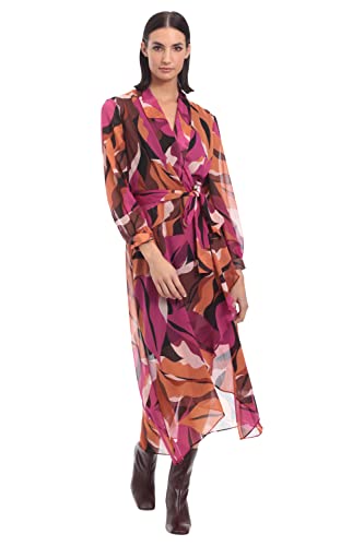 Image of Donna Morgan Women's Donna Morgan Women's Dresses Faux Wrap Shawl Collar High-Low Dress with Waist Tie