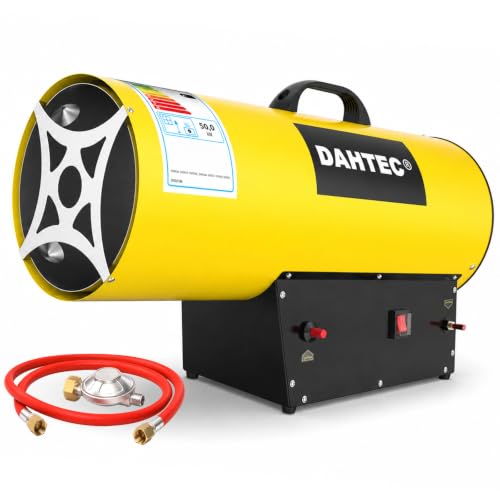 DAHTEC 170 600 Btu/hr Industrial Gas Space Heater Portable Fan Garage Warmer Heater Workshops Hot Air Blower Fuel Consumption 3.63kg/h Yellow 50KW