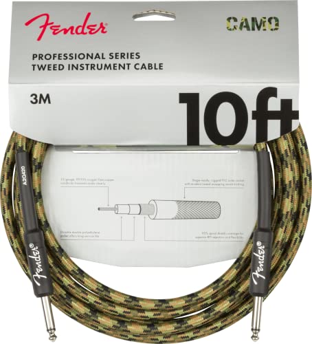 Fender Professional Series Tweed Instrument Cable, Straight/Straight, Woodland Camo, 10Ft #TOP1
