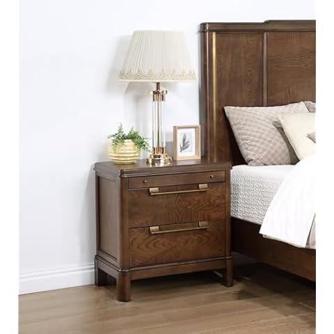 Homaddition Nightstand with Gun Drawer Brown, Antique Bronze Nightstand, Nightstand with 2 Drawers, for Bedroom Cover