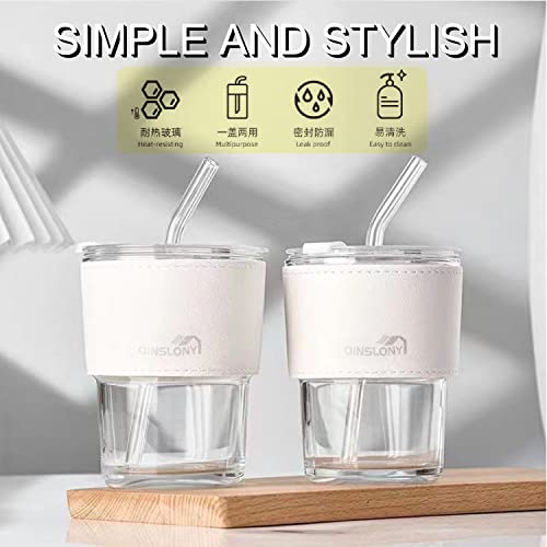 Qinslony 13Oz/400Ml Clear Tumbler Water Glass With Lid And Straw, Water Glass Mug Iced Coffee Tea Cup, Leak-Proof Milk Cup Travel Mug With Heat-Resistant Sleeves #TOP4