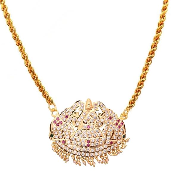 Gold Plated Gajalakshmi Pendant With Long Murukku Chain | Laxmi Design | Attigai with Dollar for Women | Traditional Sarees | Gift For Mothers Day Womens Day Celebration-image-46
