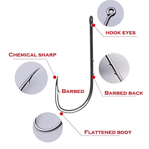 HNHYNSY Angelhaken Langer Schafthaken zum Angeln 50 Teile/Beutel 1# -6/0# Hoher Kohlenstoffstahl Scharfer Stachel-Offset… – Bild 6