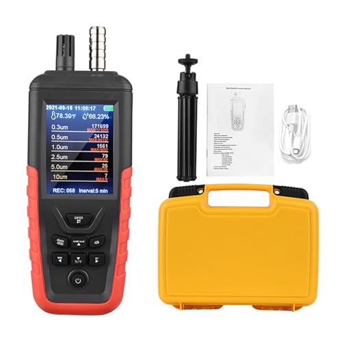 Air Quality Monitor Dust Particle Counter Indoor, Home Air Quality Sensitivity Test 6-Channel Pm0.3/0.5/1.0/2.5/5/10 Um Tester with Temperature/Humidity Monitor/USB Recharge Data Transfer/Storage