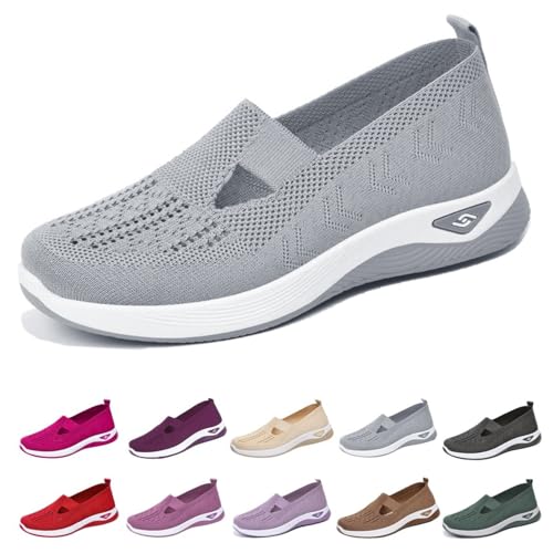 EURO JOY Orthopedic Walking Shoes for Women,2025 New Orthowalkway Womens Shoes,Woven Orthopedic Breathable Walking Sneaker Non-Slip Arch Support Slip on Shoes Grey 36