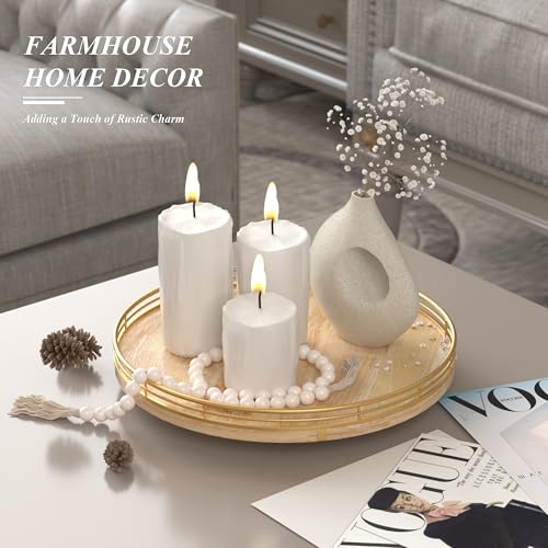Image of Farmhouse Oak 12 inch Lazy Susan Turntable Organizer for Cabinet, Round Wooden Lazy Susan Organization and Storage for Dining Table, Pantry, Kitchen, Countertop, Cupboard,Home Decor
