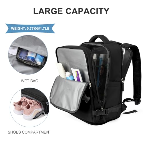 Image of coowoz Travel Backpack For Women Men,Carry On Backpack,Hiking Backpack Waterproof Outdoor Sports Rucksack Casual Daypack Travel Essentials(Black) 25L