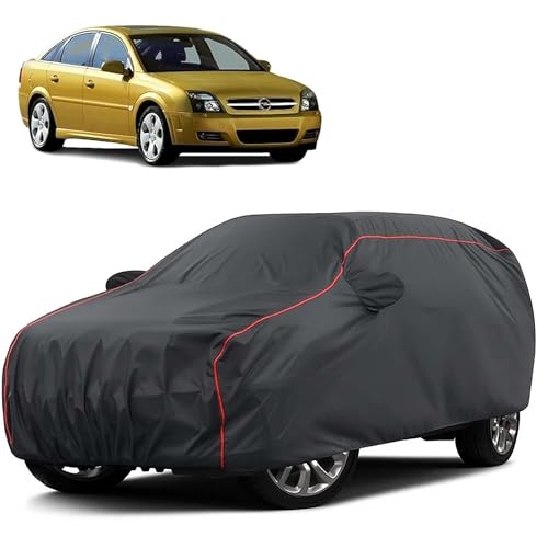 Image of Sulfar 100% Water Resistant Car Body Cover Compatible with Mirror for Opel Vectra (Triple Stitched, Full Bottom Elastic, Dark Grey Taffeta with Red Piping)