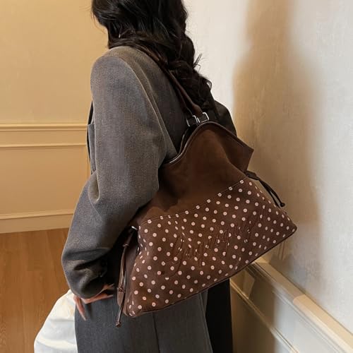 Bolso tote marrón para mujer con cordón y asa superior miniatura 5