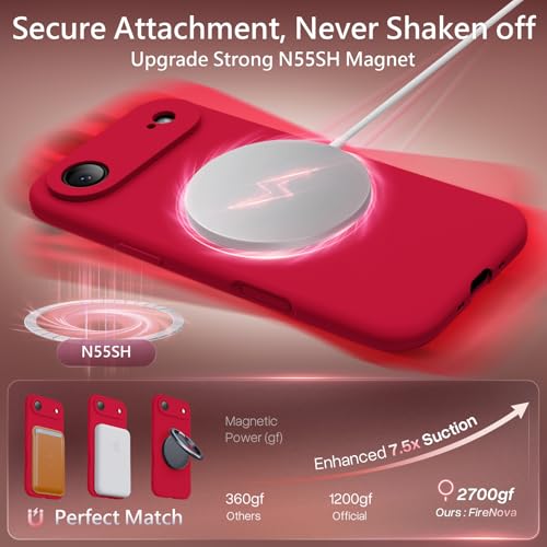Image of FireNova Magnetic for iPhone Air Case, Compatible with MagSafe, [Integrated Silicone Camera Control Button] [Camera Protection] Microfiber Lining Phone Case for iPhone 17 Air, 6.5 inch, Deep Red