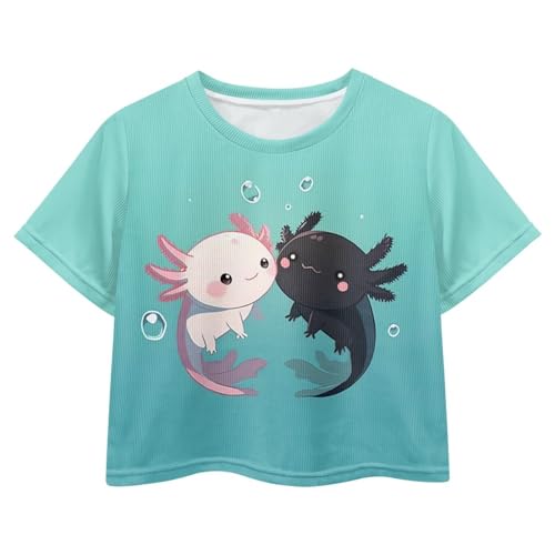 Image of Girls Summer Crop Top Outfits Short Sleeve T Shirts Kids Cute Clothes Tees Blouse