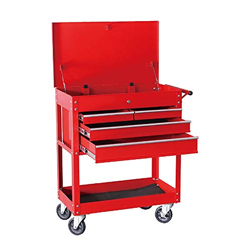 YLiansong-home Rollwagen Kabinett Storage Box Werkstatt Wagen Garage Trolley w/Handle 4 Schublade 1 Regal & Lagerraum Roller-Werkzeug Multifunktions (Color : Red, Größe : 77.2x41.4x94.2cm)