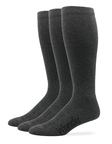 Wrangler Mens Ultra Dri Seamless Toe Western Boot Socks 3 Pair Pack (Charcoal