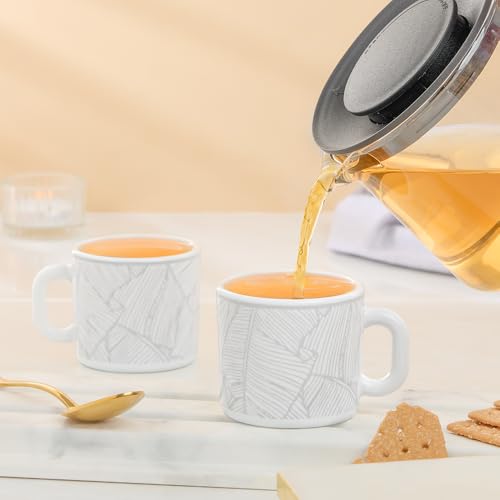 Image of Larah by BOROSIL 100ml x 6pc Opalware Ivy Tea /Coffee Mug Set, Microwave & Dishwasher Safe Embossed Design Crockery Set Ideal for Daily Use & Gifting