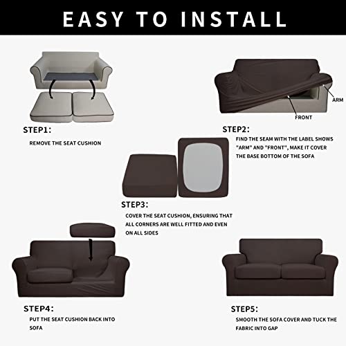 Image of Easy-Going Waterproof 3-Piece Oversized Loveseat Couch Covers for Sofa | 3-Piece Set Spandex Sofa Cover Slipcover Elastic Bottom Dog Pet Friendly Chocolate