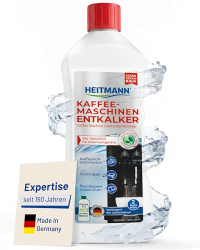 HEITMANN Kaffeemaschinen Entkalker 250 ml | Farbloser Entkalker für zwei Anwendungen | Kalkreiniger für Kaffeevollautomat Siebträger- Pad- und Kapselmaschinen