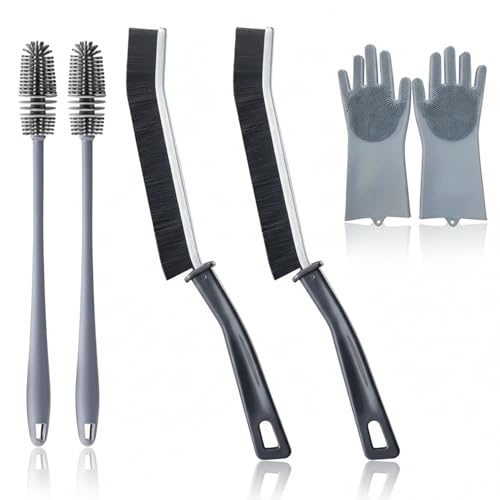 Image of KBS Bottle Cleaning Brush Silicone Long Handle for Water Bottle Containers Vase and Glass Sports Bottle Cleaner for Home and Kitchen Accessories Item (2-BOTTLEBRUSH+2GAPBRUSH+Cleaning Gloves)