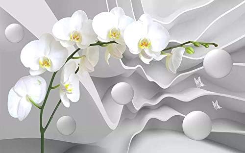 Muravie 3D Grey Background White Orchid Flower Wallpaper High-End Luxury Jewelry Background Wall, Hotel Living Room Tv Sofa Mural Children Bedroom Peel and Stick I Custom Size (3D White Orchid Flower)