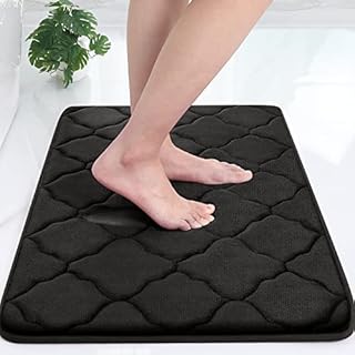 Olanly Memory Foam Bath Mat Rug, Ultra Soft Non Slip and Absorbent Bathroom Rug, Machine Wash Dry, Comfortable, Thick Bath Rug Carpet for Bathroom Floor, Tub and Shower, 17x24, Black