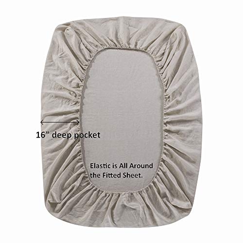 MEADOW PARK 100% Stone Washed Linen Sheets with Pillow Cases, Queen Size 4 Pcs Set, Deep Pocket, Soft and Breathable Fabric, Cool Night Sleep Comfort, Natural Color - Thumbnail 4