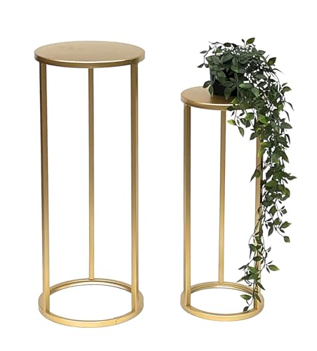 DanDiBo Blumenhocker Metall Gold Rund Blumenständer Beistelltisch 96510 2er Set Blumensäule Modern Pflanzenständer Pflanzenhocker
