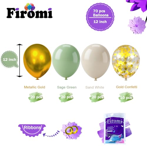Image of Firomi Metallic Chrome Gold and Sage Begie Balloons Set 12-inch 70 Pack