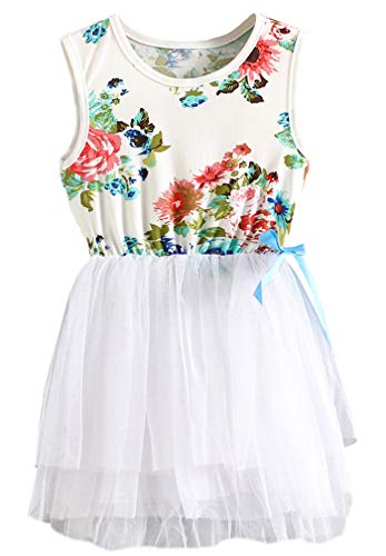 Niyage Little Girls Sleeveless Floral Princess Dress Tulle Tutu Sundress 3T White #TOP12
