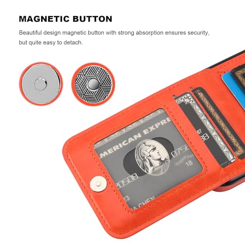 Image of KIHUWEY Compatible with iPhone 13 Case Wallet with Credit Card Holder, Premium Leather Magnetic Clasp Kickstand Heavy Duty Protective Cover for iPhone 13 6.1 inch (Orange)