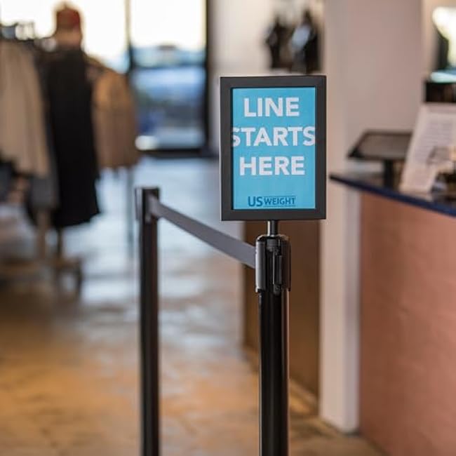 US Weight Black Heavy Duty Premium Steel Stanchion with Black 7.5-Foot Retractable Belt, 2 pack