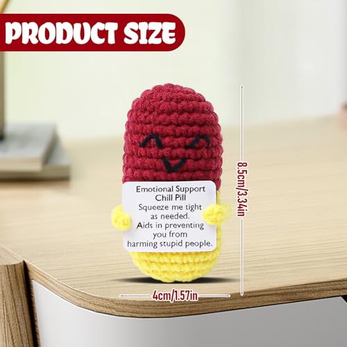 Image of Wine Red Pill Crochet,Handmade Capsule Knitted with Inspirational Card, CNA Nurse Appreciation Keepsake for Doctors, Pharmacists, RN, LPN, Office Decor & Nurse Appreciation Events