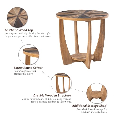 COZAYH Rustic Farmhouse End Table with Storage Shelf, French Country Accent Side Table for Family, Dinning Or Living Room, Small Spaces, Distressed Finish, Modern, Black, Natural Wood - Image 4