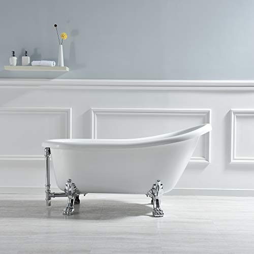 Woodbridge B-0022 Traditional Oval Acrylic Freestanding Tub | White Double Slipper Bathtub With Feet In Polished Chrome Finish For Bathroom, Clawfoot 59 Inch thumb #1