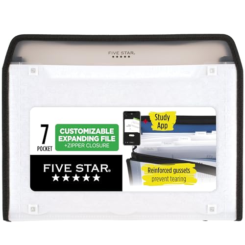 Five Star Expanding File Organizer + Study App, 7-Pocket Accordian File Organizer, Zipper Closure, Holds 8-1/2