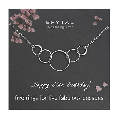 EFYTAL 50th Birthday Gifts for Her, Classy Sterling Silver 5 Circle Necklace, Clever 1975 50th Birthday Gifts for Women, 50 and fabulous