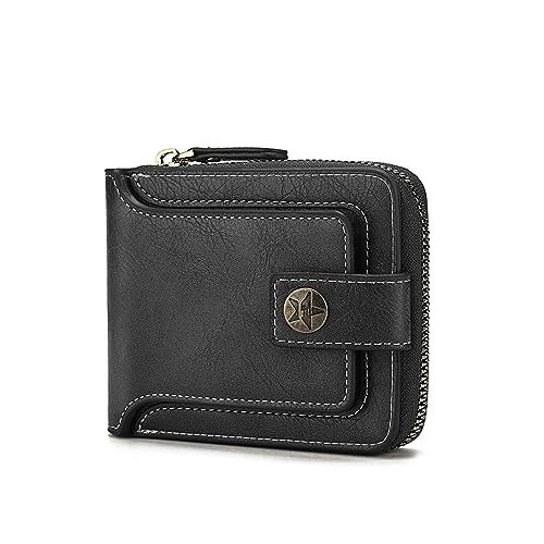 FuninCrea Carteras para Hombre, Billeteras Hombre con Cremallera y Hebilla, Múltiples Compartimentos Monedero Hombres Pequeña con Ventanillas de Identificación para Tarjetas, Efectivo y Monedas