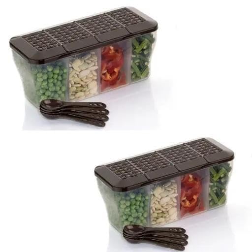 2 PCS Set CONTAINERS and Jars 4 in 1 Transparent Jar | Container,Air Tight Kitchen Storage Container/Box Idle for Food/Stackable/Modular/Grocery Containers Masala2NOS Brown DUBA-4_KP265